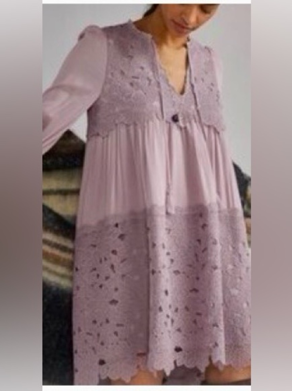 Anthropologie Lace Panel Boho Tunic Dress in Dusty Rose STUNNING! Sz S